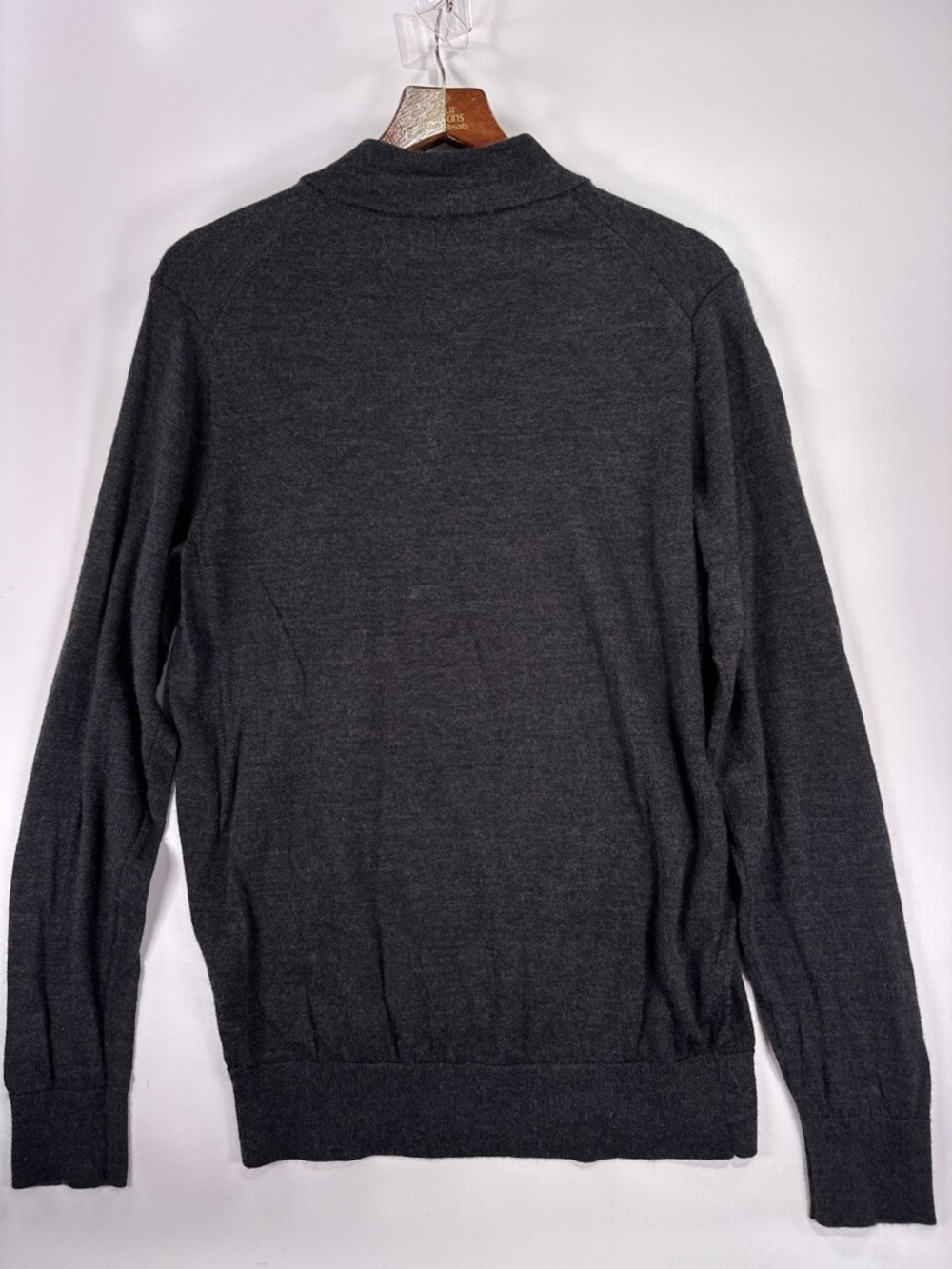 David Donahue Quarter Zip Pullover Sweater Mock Neck Merino Wool Charcoal M - Picture 4 of 10